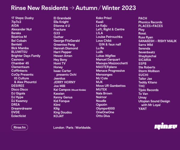 Rinse FM AW 2023 residents